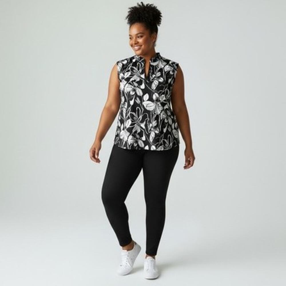 Chico's 4 Zenergy Black White Floral 1/4 Zip Tank Top Athletic US 20/22 NWOT